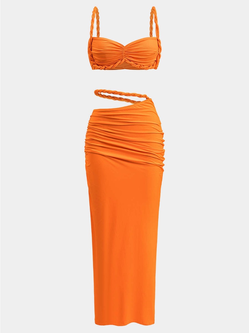 Micas Orange Two-Piece Ruched Maxi Skirt Set NWT vacation